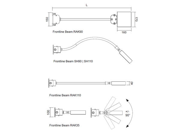 Frontline Beam Skiltlyskaster 110CM 33W GRÅ 