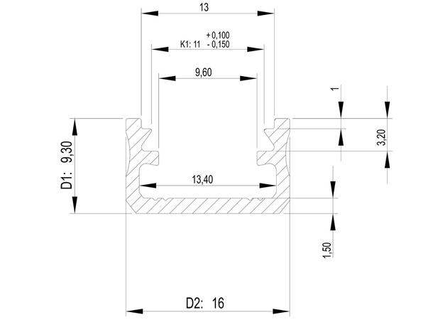 Aluminiumsprofil 2M Sort Opal 16x9,28mm Type A 