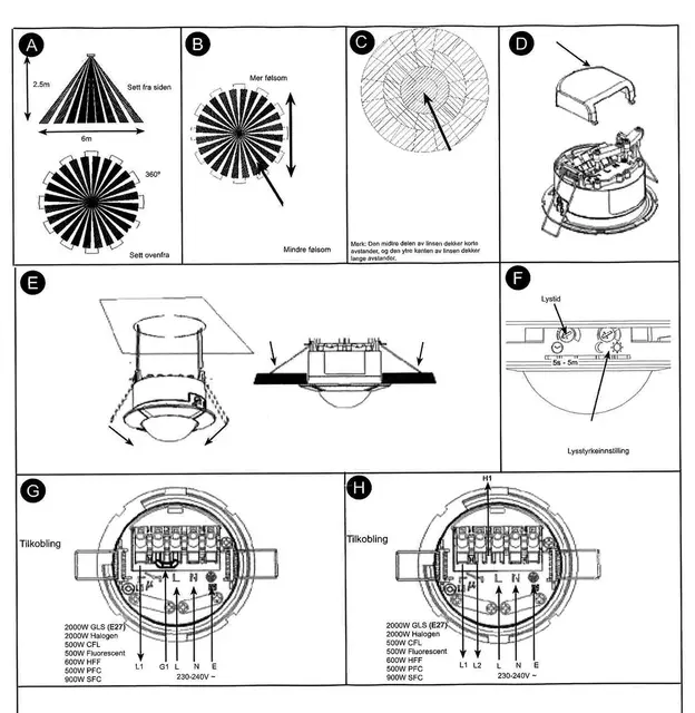 Standalone bevegelsessensor 230V Innfelt bevegelsessensor 230V 