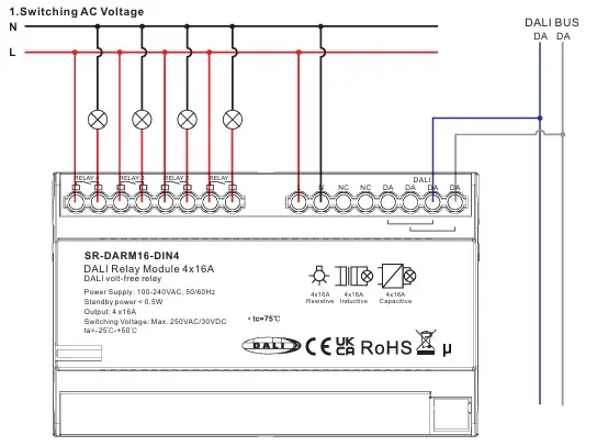 Rele modul Dali-2 4 Kanaler DIN 4x16A 