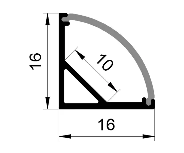 Aluminiumsprofil hjørne, sort 2M Opal/Sort Avdekking HL-B006B 