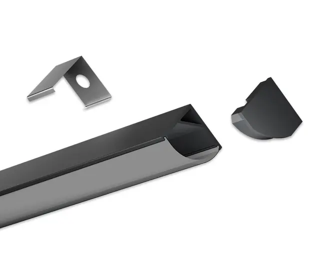 Aluminiumsprofil hjørne, sort 2M Opal/Sort Avdekking HL-B006B 