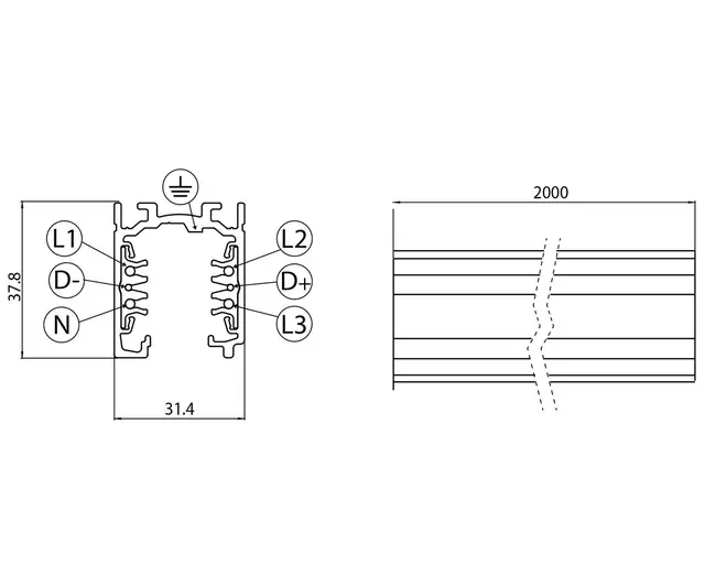 Onetrack Skinne DALI, Sort, 2 M 