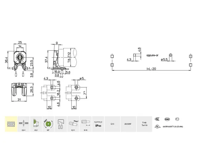 3251/S-TR, lysrørholder m/sneppfeste Ø=5,5mm 