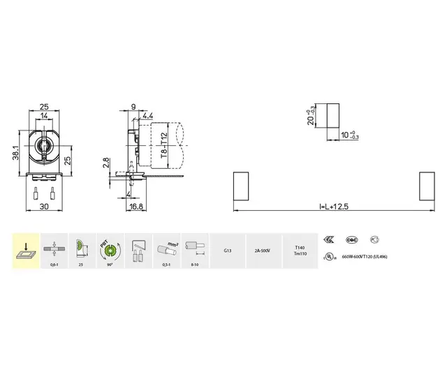3255/LR-B-10-TR lysrørh.innstikkfeste 10x20 