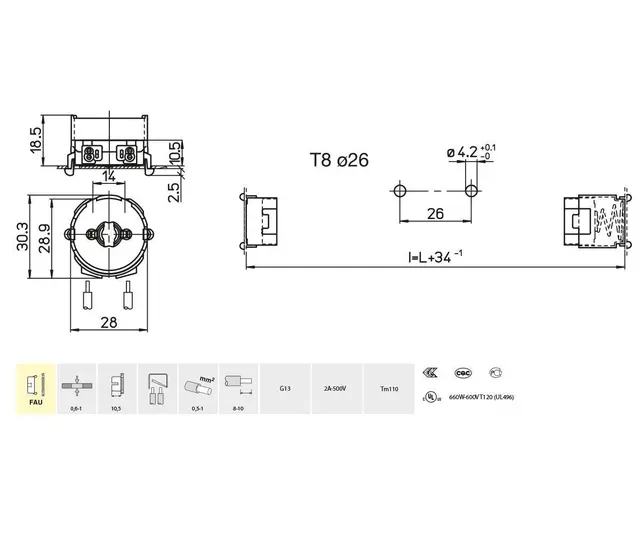 3142/FAU-TR, rund lysrørholder Sneppfeste bak 