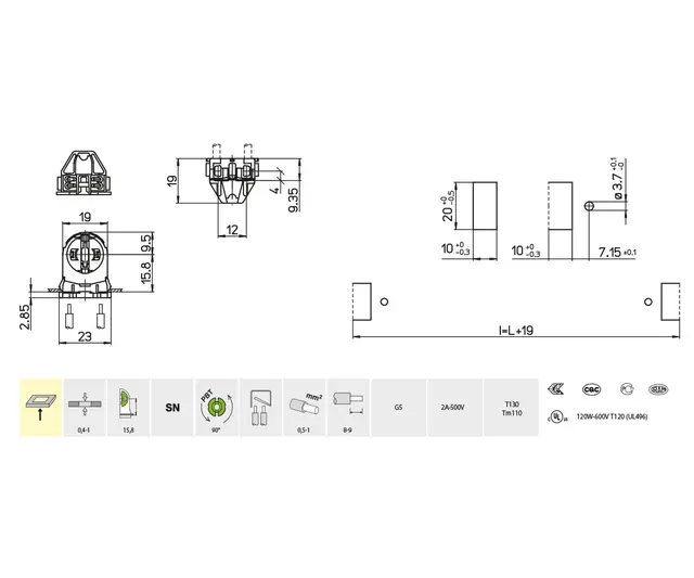 268/TR, holder for T5 lysrør, sneppfeste 