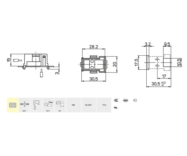 411/BU, lysrørholder GR8, for 2D 2pins Sneppfeste 
