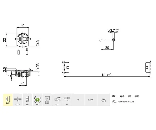 285/FAU-TR  lampeh. T5 Tapper bak, u/fjær 