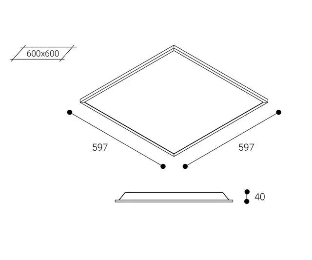 Luzerna Avant 60x60 3000K  IP54 MP Mikroprismatisk m/ 2m ledning og plugg 