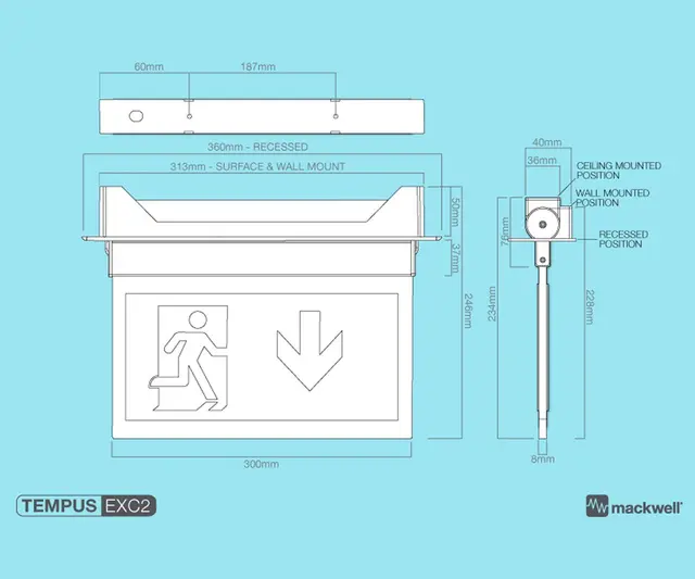 Markeringslys hengslet innfelt standard NIMH XYVEX EXC 