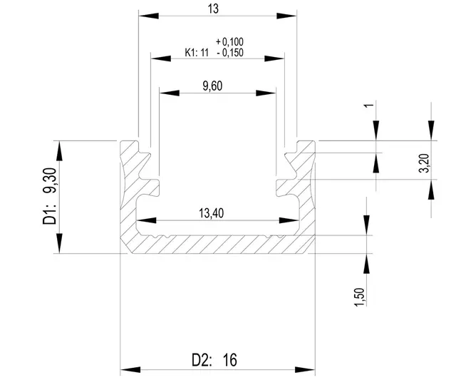 Aluminiumsprofil 2M Hvit Opal 16x9,28mm Type A 