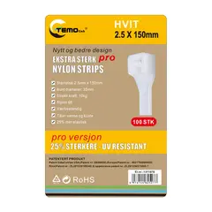 Nylon strips 2.5x150 Hvit 100 stk