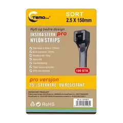 Nylon strips 2.5x150 Sort 100 stk