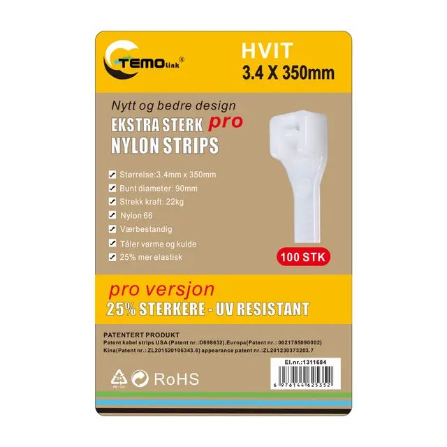 Nylon strips 3.4x350 Hvit 100 stk 