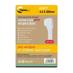 Nylon strips 4.4x200 Hvit 100 stk