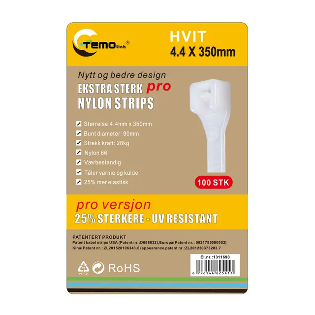 Nylon strips 4.4x350 Hvit 100 stk 