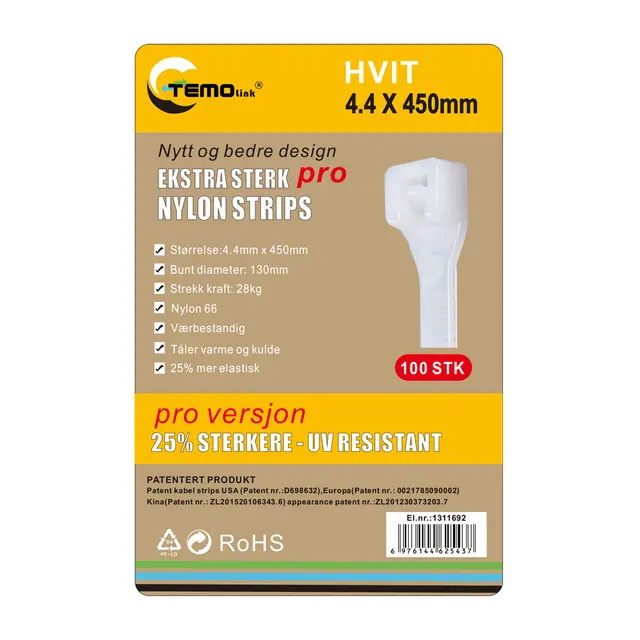 Nylon strips 4.4x450 Hvit 100 stk 