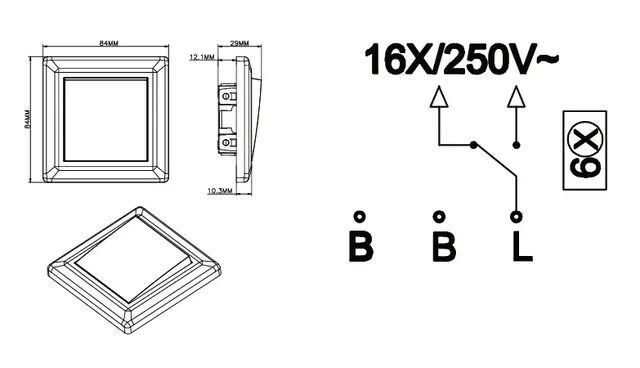 Bryter 16A/6 polarhvit innfelt Vekselvender 