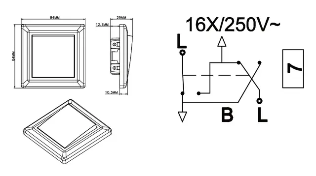 Bryter 16A/7 sort innfelt Kryssvender 