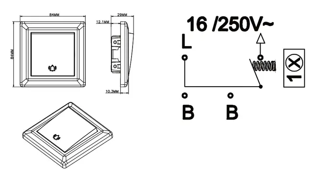 Bryter ringeklokke 1pol 16A/1 innfelt Ringeklokke 