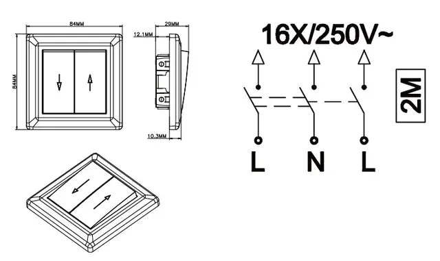 Bryter markise 16A/2M sort innfelt Markise 