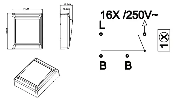 Bryter påvegg 16A/1 sort IP20 1 pol 