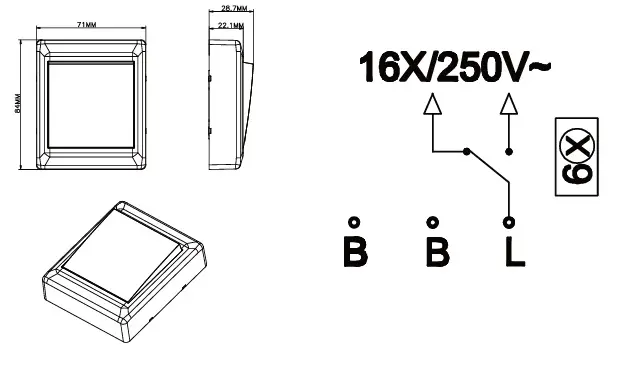 Bryter påvegg 16A/6 sort IP20 Vekselvender 