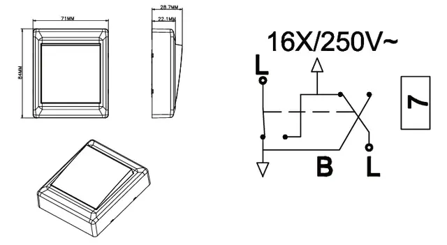 Bryter påvegg 16A/7 sort IP20 Kryssvender 
