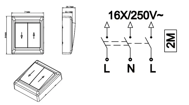 Bryter markise 16A/2M polarhvit IP20 Markisebryter 