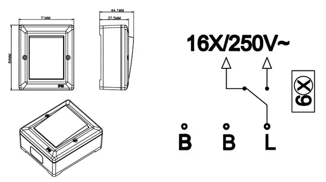 Bryter IP55 16A/6 sort Vekselvender 
