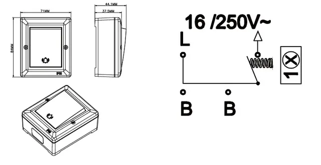 Bryter ringeklokke IP55 16A/1 sort Ringeklokke 