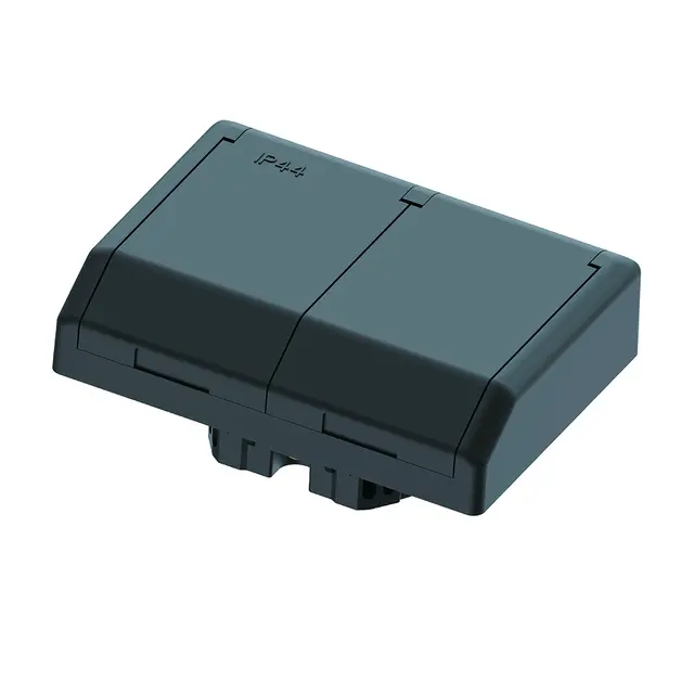 Dobbel stikk IP44 innfelt sort 16/j 