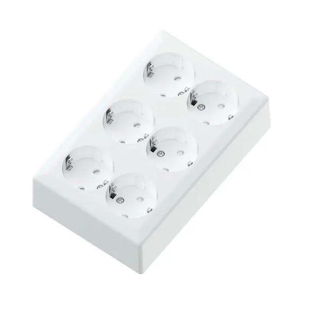 6-vei stikk.påvegg 16A+/j polarhvit 