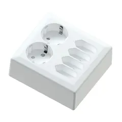 6-vei stikk påvegg 2+4 stikk 16A+/j hvit