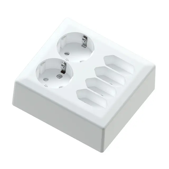 6-vei stikk påvegg 2+4 stikk 16A+/j hvit 