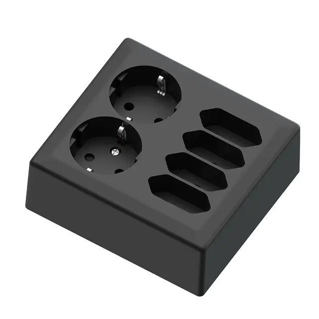 6-vei stikk påvegg 2 +4  16A+/j sort 