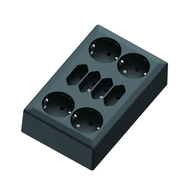 8-veis stikk påvegg 4+4 16A+/j sort 