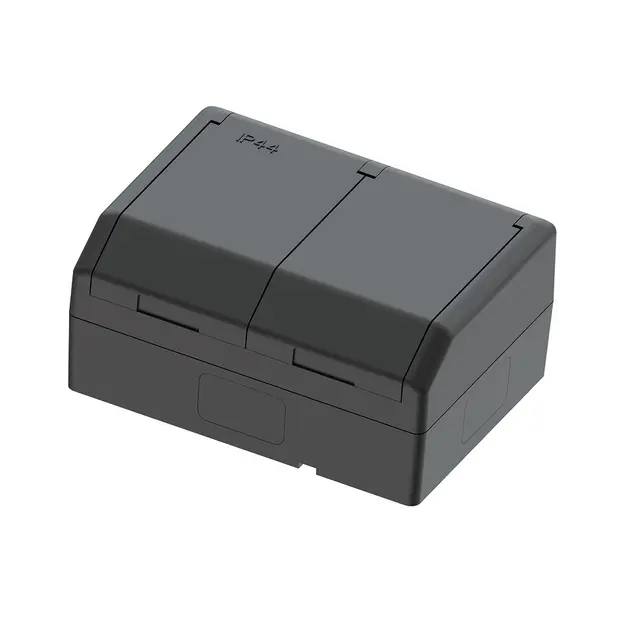 Dobbel stikk påvegg IP44 16A/j sort 